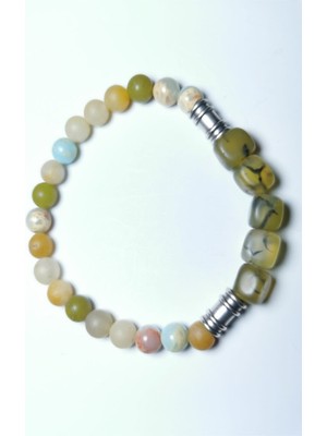 El Yapımı Doğal Taş Bileklik, Yengeç Akik, Agamatolit, Olivin, Renkli Takı