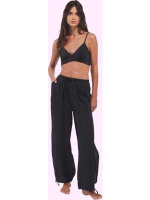 Kadın Yazlık Pamuk Müslin Pantolon; Rahat Bol Boru Paça Bağlama Detaylı Yaz Aylarının Vazgeçilmezi