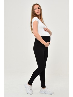 Siyah Beli Ayarlanabilir Fitilli Esnek Hamile Kadın Tayt