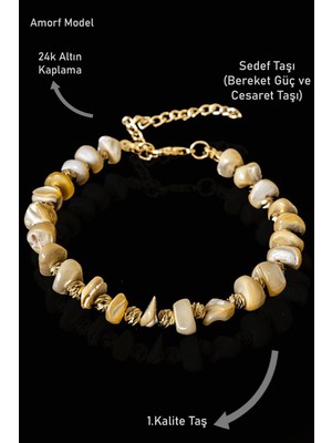 Sertifikalı Amorf Model Sarı Sedef Taşı Bileklik, Ayarlanabilir ve Şık Tasarım