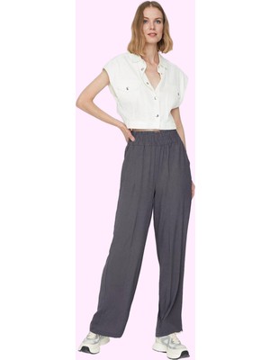 Kadın Normal Bel Geniş Paça Pantolon Dokuma Kumaş Günlük Stil Hafta Sonu Dayanıklı Malzeme