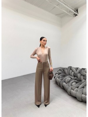 230 gr Poly Viscose Lycra Metal Düğme Palazzo Pantolon