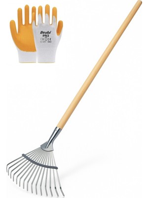 Toptancı Amca Tırmık Ahşap Saplı, Ayarlı Metal Çim ve Yaprak Toplama Tırmığı Eldiven Hediye !!