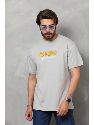 Unisex Basic Bisiklet Yaka Oversize T-Shirt - Gri