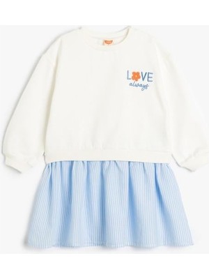 Koton Sweat Elbise Uzun Kollu Yuvarlak Yaka Işleme Detaylı Pamuklu