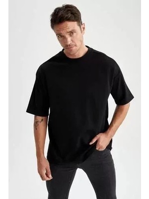 Unisex Basic Bisiklet Yaka Oversize T-Shirt - Siyah