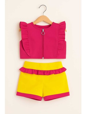 Kız Çocuk Fermuar ve Fırfır Detaylı Alt Üst Takım 9-12 Yaş 11923