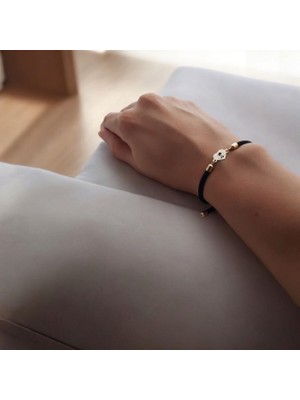 Altın Plakalı 14 Ayar Atatürk Temalı Kalp Figürlü Siyah Örgü Ipli Hediye BILEKLIK-475SEMBOL