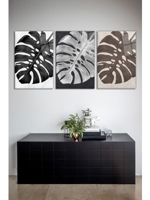 Deve Tabanı Yaprak 3'lü Cam Tablo Seti, Modern Ev ve Ofis Dekoru, Hediyelik Duvar Dekorasyonu