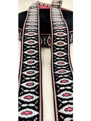 Altay Aksesuar Siyah Pembe Beyaz Dar Dokuma Şerit