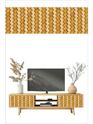 Hasır Rattan Desenli Kendinden Yapışkanlı Laminasyonlu Dolap, Şifonyer, Komodin Kaplama Folyosu