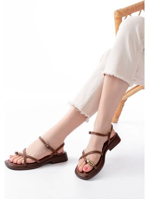 S-101 Taba Parmak Arası Taş Detaylı Günlük Kadın Sandalet