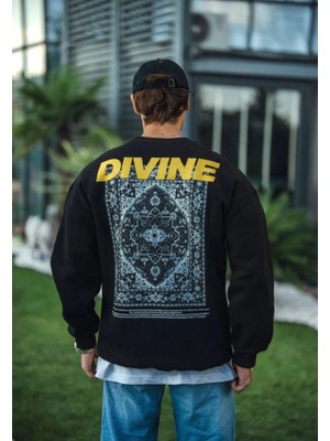 Kışlık Bisiklet Yaka Baskılı Sweatshirt - Siyah