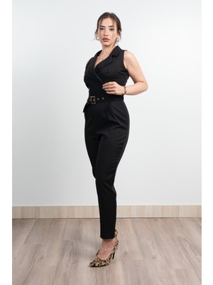 Ceket Yaka Kolsuz Cepli ve Kemerli Tulum 50334