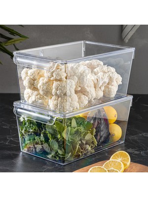 2'li Mega Boy Kapaklı Mutfak Dolap Içi Organizer - Buzdolabı Içi Düzenleyici Sebze Meyve Organizer