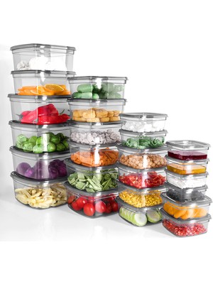 24'lü Kare Sızdırmaz Saklama Kabı Seti - Mikrodalgaya Uygun Düzenleyici Erzak Kabı Antrasit