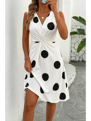 Kadın Sıfır Kollu Önden Çapraz Detaylı Leopar Desenli Süprem Elbise