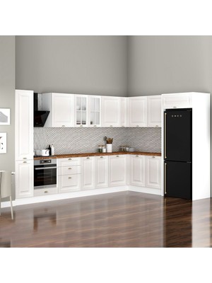 300 cm Sherry Mutfak Dolabı + 160 cm Köşe Modülü + 80 cm Buzdolabı Modülü, 540 cm Sherry L Mutfak