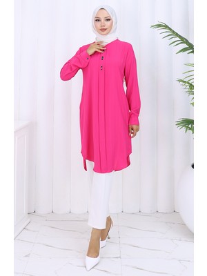 Sefa Merve Düğme Detaylı Tunik 5133-04 Fuşya