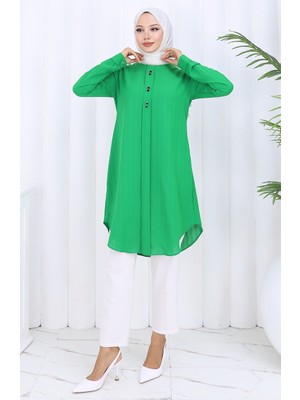 Sefa Merve Düğme Detaylı Tunik 5133-06 Zümrüt Yeşili