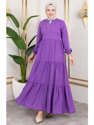 Püskül Detaylı Elbise 0229-01 Lila