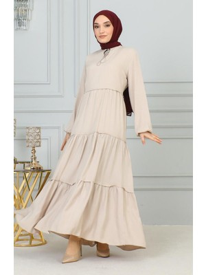 Sefa Merve Püskül Detaylı Elbise 0229-07 Vizon