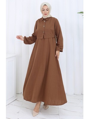 Düğmeli Yelek Elbise Ikili Takım 2119-03 Kahverengi