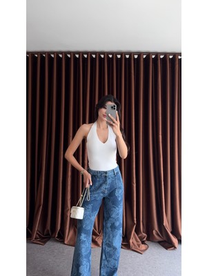 Halter Yaka Beyaz Triko Bluz