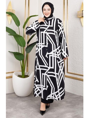 Desenli Viskon Takım 0337-03 Siyah