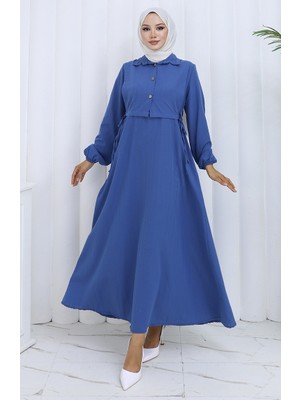 Düğmeli Yelek Elbise Ikili Takım 2119-02 Indigo