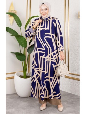 Desenli Viskon Takım 0337-01 Lacivert