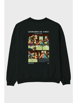 Leonardo Da Vinci Arka Baskılı Oversize Sweatshirt Erkek Kadın Unisex