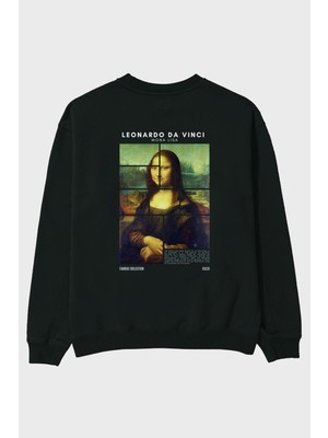 Leonardo Da Vinci Mona Lisa Arka Baskılı Oversize Sweatshirt Erkek Kadın Unisex