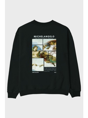 Michelangelo Arka Baskılı Oversize Sweatshirt Erkek Kadın Unisex