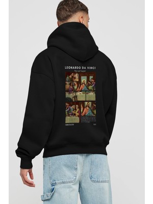 Leonardo Da Vinci Arka Baskılı Hoodie Oversize Kapüşonlu Sweatshirt Erkek Kadın