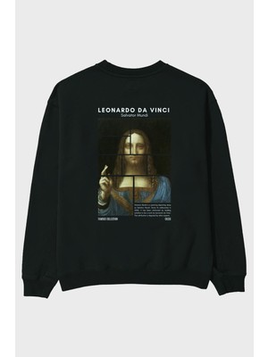 Salvador Mundi Arka Baskılı Oversize Sweatshirt Erkek Kadın Unisex