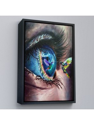 Siyah Çerçeveli Gözdeki Kuş Sürreal Duvar Tablosu