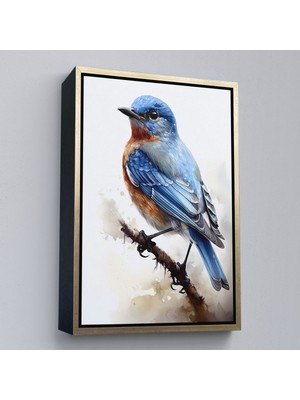 Altın Çerçeveli Soyut Mavi Kuş Tablosu