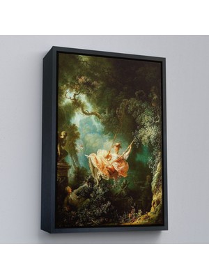 Siyah Çerçeveli Jean-Honore Fragonard Salıncağın Mutlu Kazaları Tablosu