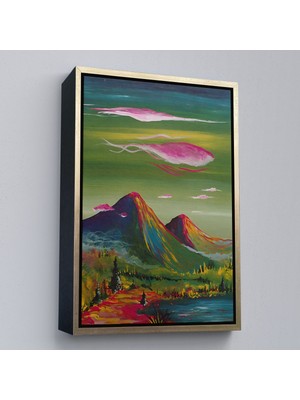 Altın Çerçeveli Dağ Manzarası Dekoratif Duvar Tablosu