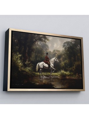 Altın Çerçeveli Beyaz At Üzerinde Soylu Tablosu