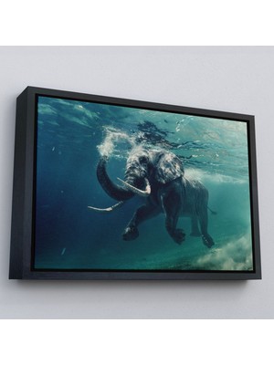 Siyah Çerçeveli Yüzen Fil Dekoratif Kanvas Tablo