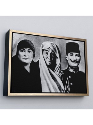 Altın Çerçeveli Atatürk Portre Tablosu Mustafa Kemal Atatürk Dikdörtgen Dekoratif Kanvas Tablo