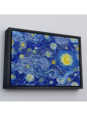 Siyah Çerçeveli Van Gogh Yıldızlı Gece Dekoratif Kanvas Tablo