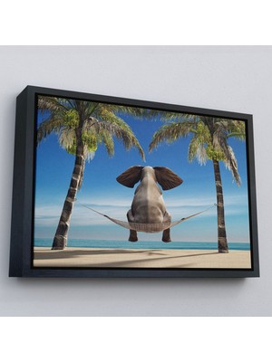 Siyah Çerçeveli Fil Dekoratif Kanvas Tablo