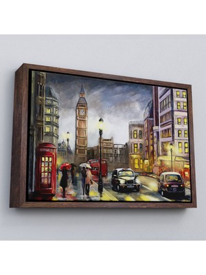 Çerçeveli Ingiltere Londra Da Gece Yağlıboya Görünüm Dekoratif TABLO-3542