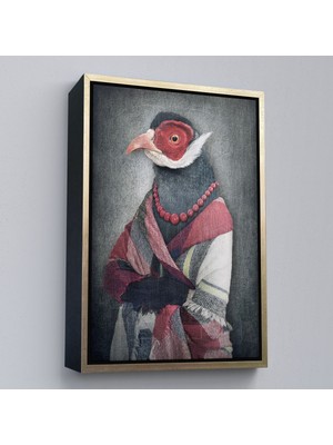 Altın Çerçeveli Kuş Kafalı Insan Kanvas Tablo