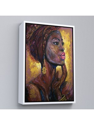 Beyaz Çerçeveli Afrikalı Kadın Portresi Pop Art Duvar Tablosu