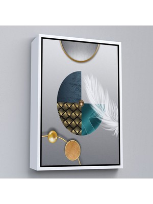 Beyaz Çerçeveli Modern Geometrik Dairelerden ve Geyikler Tablosu