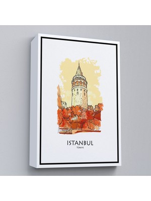 Beyaz Çerçeveli Galata Kulesi Istanbul Dekoratif Kanvas Tablo